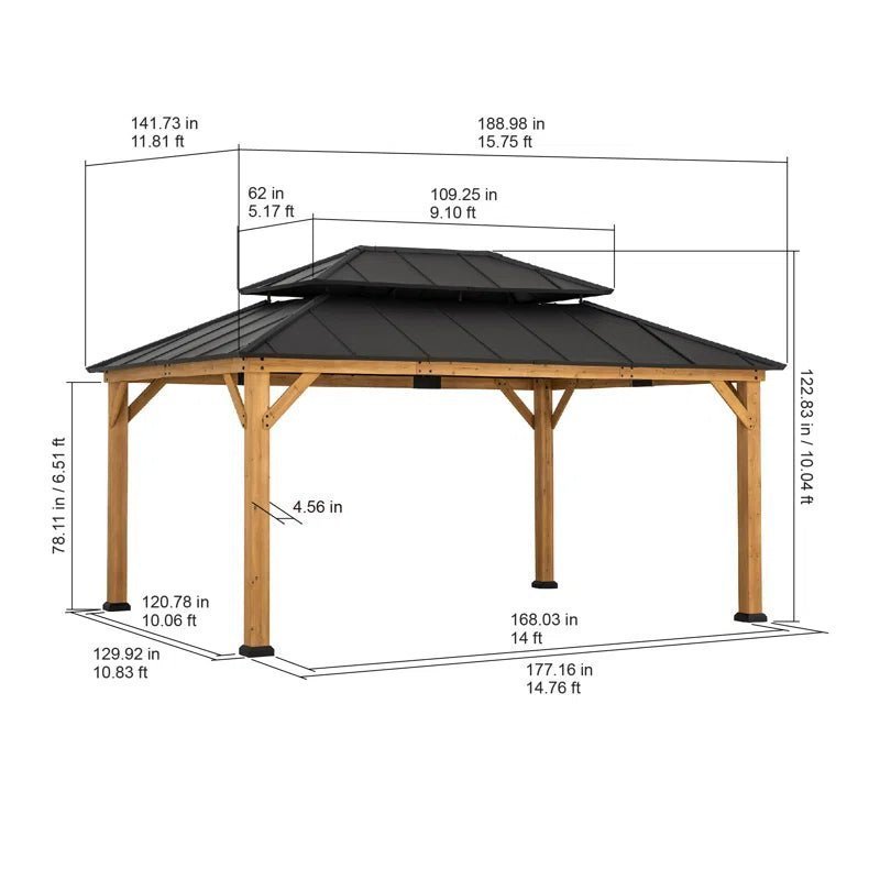 16×12 Solid Wood Patio Gazebo - Image 2