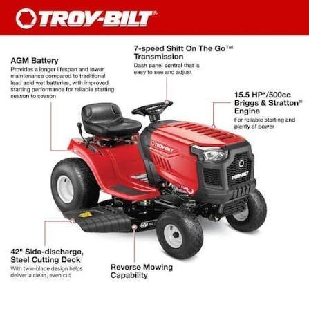 Troy Bilt Bronco 42 Riding Lawn Mower - Image 4