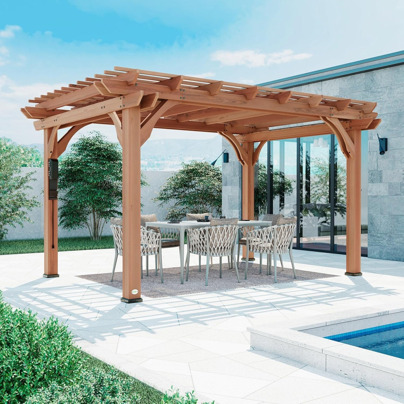 Backyard Discovery 10 Ft x 14 Ft Cedar Wood Outdoor Patio Pergola - Image 3