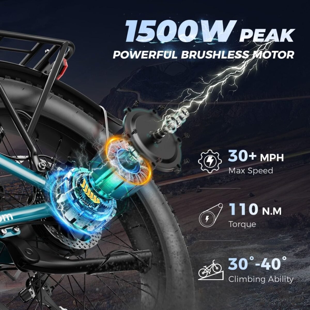 Aipas M2 Xterrain Electric Mountain Bike 1500W Motor 26-Inch Fat Tires Black - Image 2