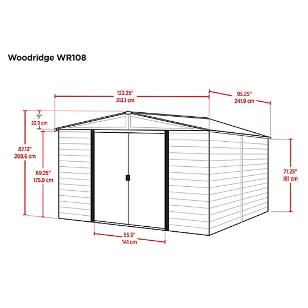 Arrow Woodridge 10' x 8' Galvanized Steel Storage Shed with Woodgrain Finish - Image 3