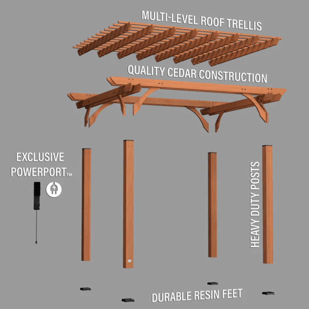 Backyard Discovery 12' x 10' Cedar Wood Pergola Garden Arbor Patio Shade Structure with PowerPort and Anchoring Feet - Image 6