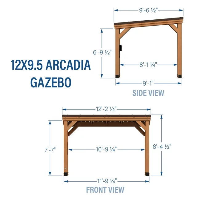 Backyard Discovery Arcadia 12' x 9.5' Cedar Wood Slope Roof Gazebo Patio Pavilion with Black Steel Roof and PowerPort - Image 4