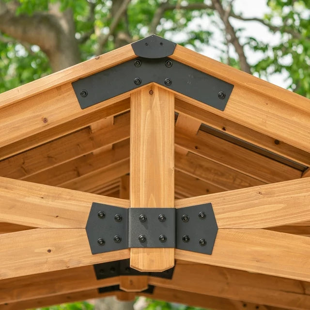 Backyard Discovery Norwood 20' x 12' Cedar Wood Pavilion Carport Heavy-Duty Gazebo Shelter with Steel Roof and PowerPort - Image 6