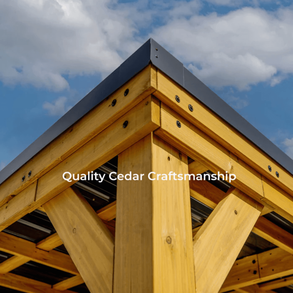 Backyard Discovery Kingsport 20' x 20' Cedar Wood Carport Heavy-Duty Outdoor Vehicle Shelter with Black Steel Roof and PowerPort - Image 7