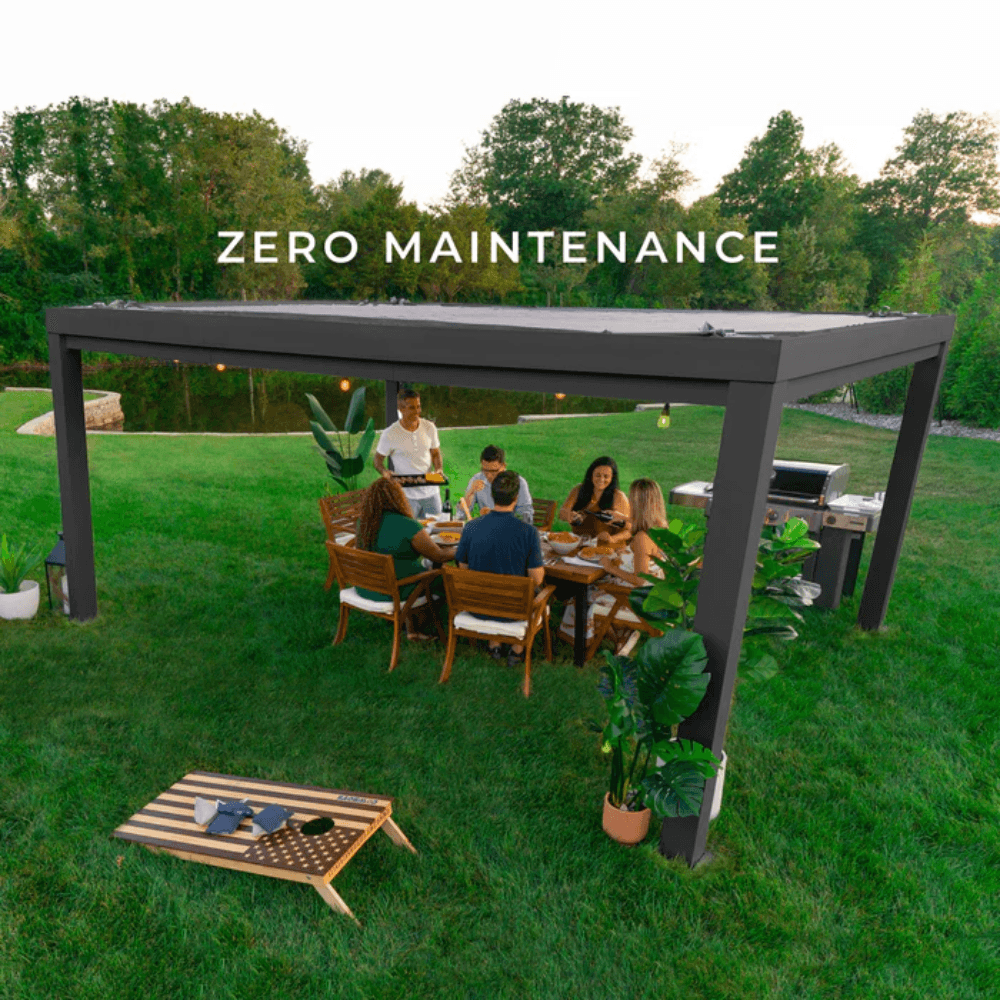 Backyard Discovery Trenton 16' x 12' Modern Galvanized Steel Pergola Black Frame with Shade Sail Canopy and PowerPort - Image 8
