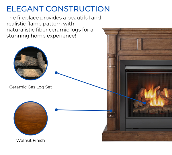 Duluth Forge 32,000 BTU Dual Fuel Ventless Gas Fireplace with Walnut Mantel - Image 2