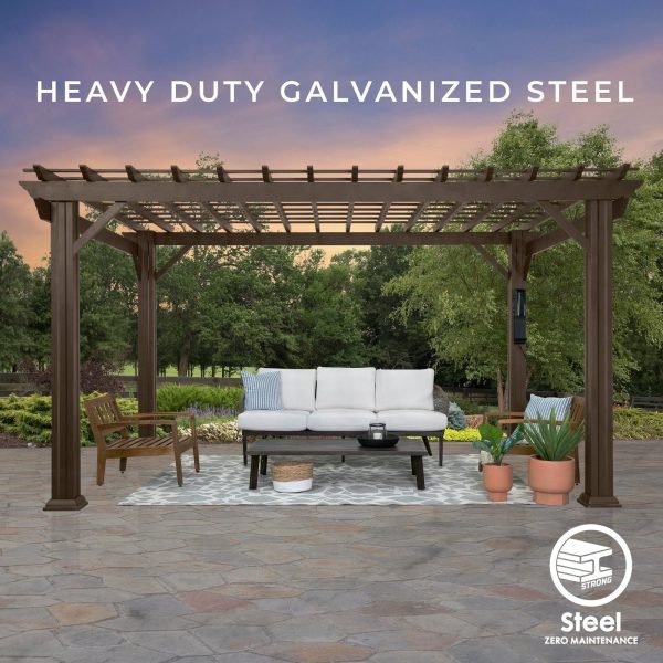 Backyard Discovery Ashford 14' x 12' Brown Steel Pergola with Soft Canopy - Image 8