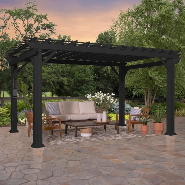 Backyard Discovery Stratford 14' x 10' Black Steel Pergola with Soft Canopy