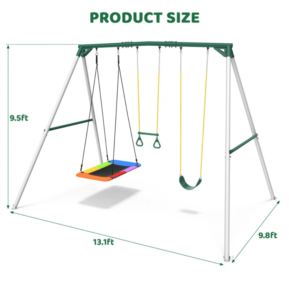 Designasofa 9.5 Ft. Heavy-Duty Metal Swing Set with Belt Swing and Trapeze Bar - Image 3