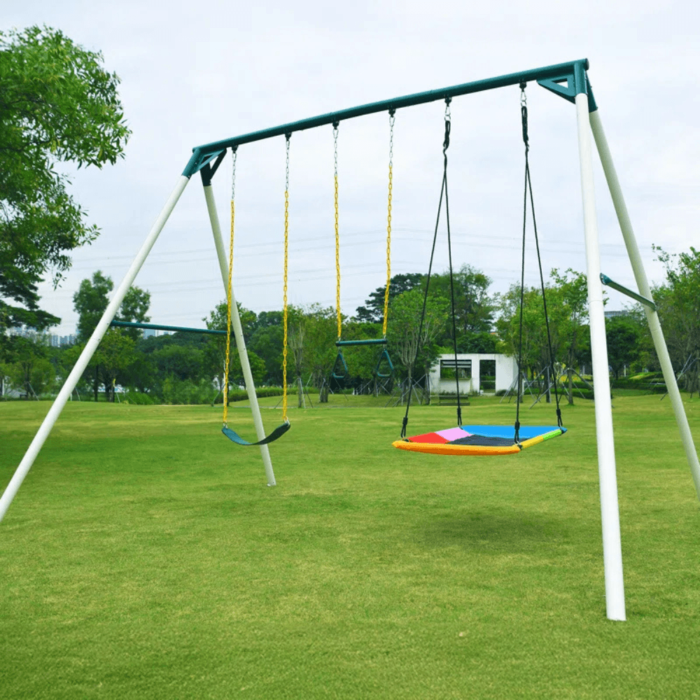 Designasofa 9.5 Ft. Heavy-Duty Metal Swing Set with Belt Swing and Trapeze Bar - Image 5