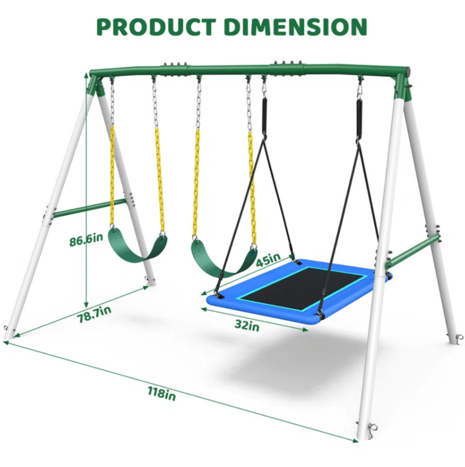 Designasofa 660 lbs Heavy-Duty Metal Swing Set with Platform Swing and 2 Belt Swings - Image 6